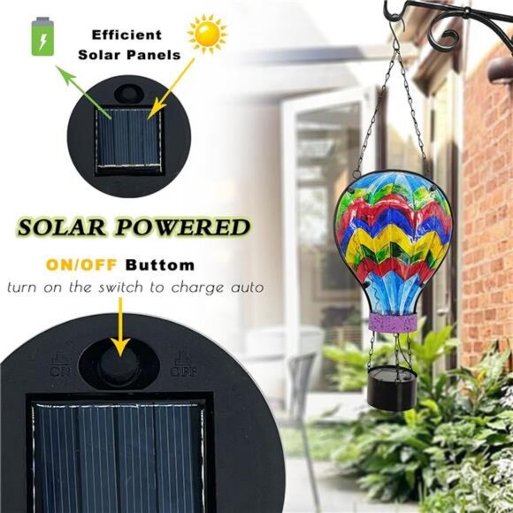 Hanging Solar Lantern Waterproof Hot Air Balloon Decor Solar Light Tabletop Lamp - Picture 3 of 7